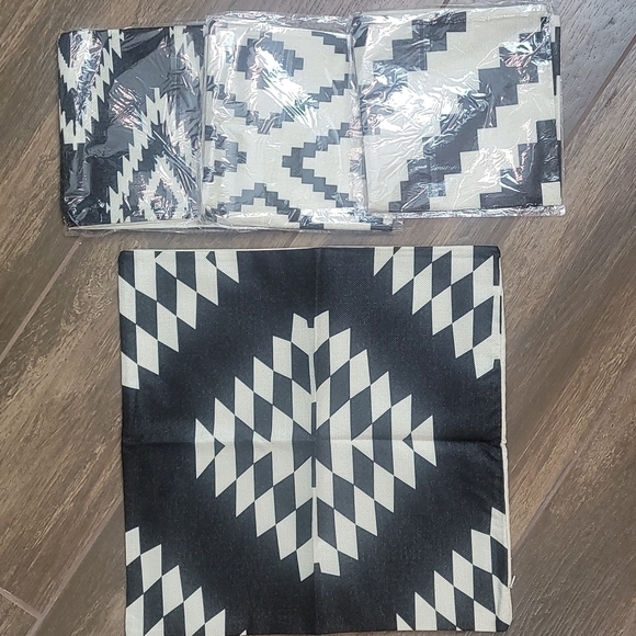 unbranded Other - Geometric Jute Pillow Cases Set of 4 Black Cream